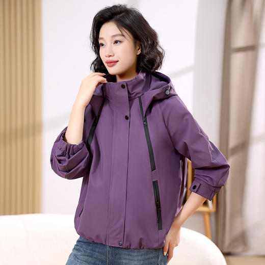 百媚生 小个子宽松休闲百搭连帽紫色外套风衣BKNJL2650 商品图2