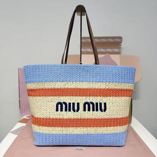 缪缪  拉菲草编拼绵线编织托特包（LZ） 商品图0
