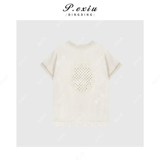 03-2潘依绣丁丁宠粉高级极简镂空短袖圆领T恤Q2503 商品图1
