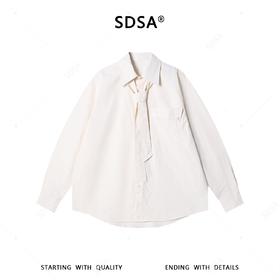 SDSA男装2026新款高贵轻奢韩系简约纯色竖纹领带长袖衬衫百搭宽松