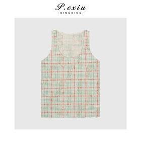 03-2潘依绣丁丁宠粉小众设计破坏毛须格纹无袖背心Q6921