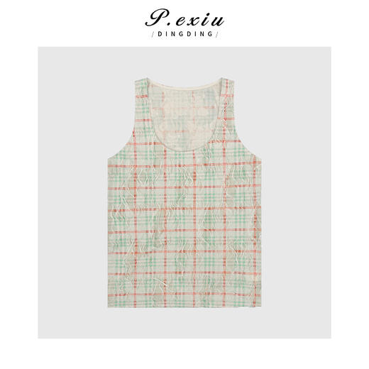 03-2潘依绣丁丁宠粉小众设计破坏毛须格纹无袖背心Q6921 商品图0