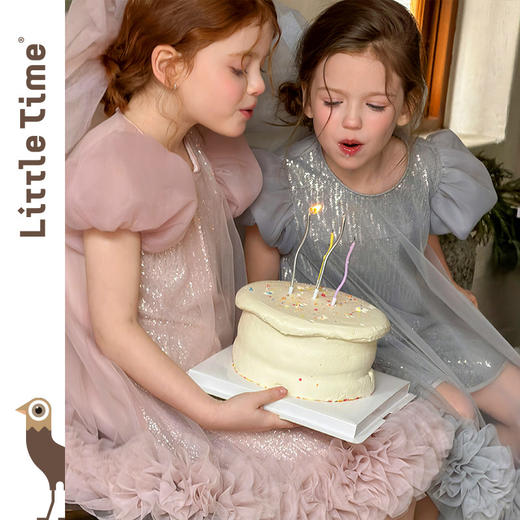littletime女童泡泡袖亮片网纱连衣裙粉色公主洋气蓬蓬裙生日礼服 商品图1