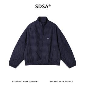 SDSA男装2026新款高贵轻奢美式简约格子拉链立领夹克外套百搭宽松