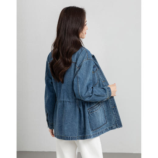 百媚生 棉质复古中长款休闲牛仔外套宽松夹克AC66017 商品图3