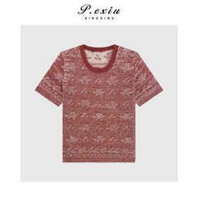 03-2潘依绣丁丁宠粉亚麻复古提花肌理感质感短袖针织上衣L2603