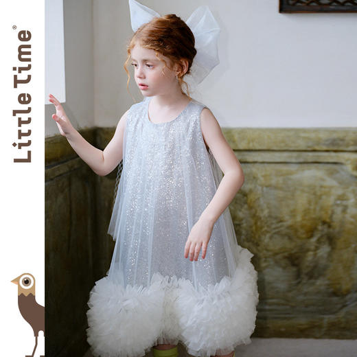 littletime梦幻风女童亮片银色连衣裙无袖网纱公主裙小精灵礼服裙 商品图1