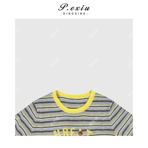 03-2潘依绣丁丁宠粉百搭撞色条纹浮线字母圆领短袖T恤Q9641 商品图2