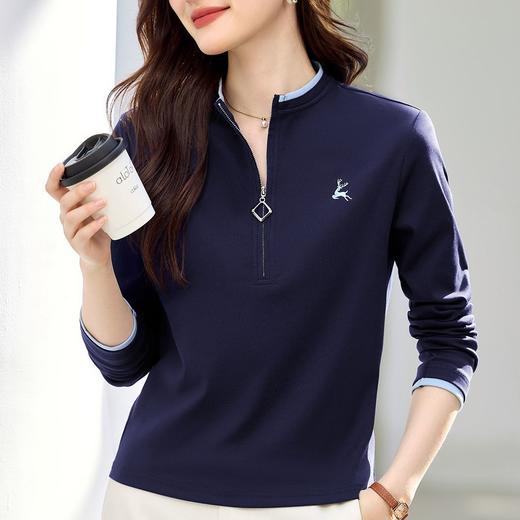 百媚生 棉质拉链领圆领长袖T恤XS92613005 商品图0