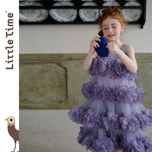 littletime女童紫色网纱蛋糕裙重工花边紫霞公主风蓬蓬礼服裙 商品图1