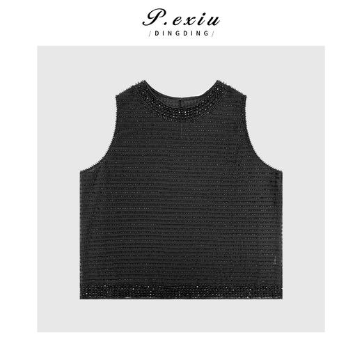 03-2潘依绣丁丁宠粉气质重工贴钻拼接无袖圆领背心Q5814 商品图0