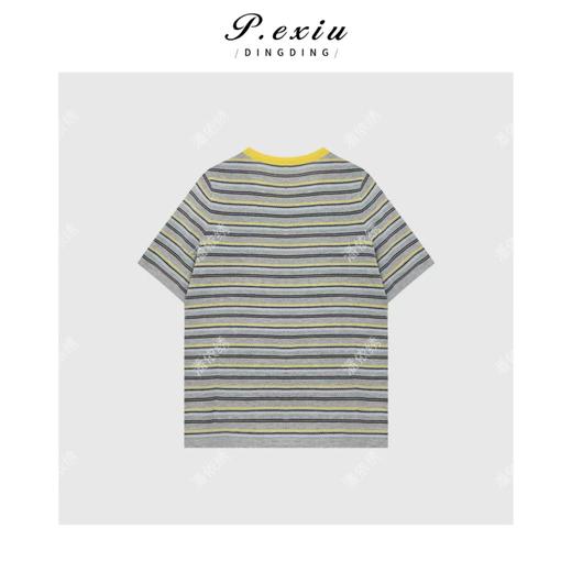 03-2潘依绣丁丁宠粉百搭撞色条纹浮线字母圆领短袖T恤Q9641 商品图1