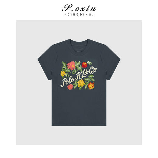 03-2潘依绣丁丁宠粉100%棉重工撞色立体刺绣花卉圆领短袖 GH061 商品图0