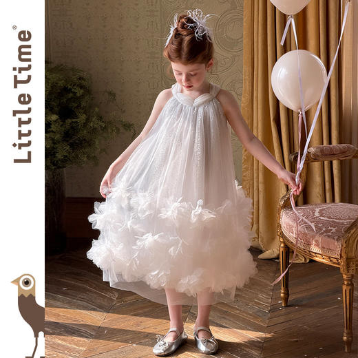 littletime女童白色网纱连衣裙夏装甜美仙气公主风洋气蓬蓬裙 商品图0