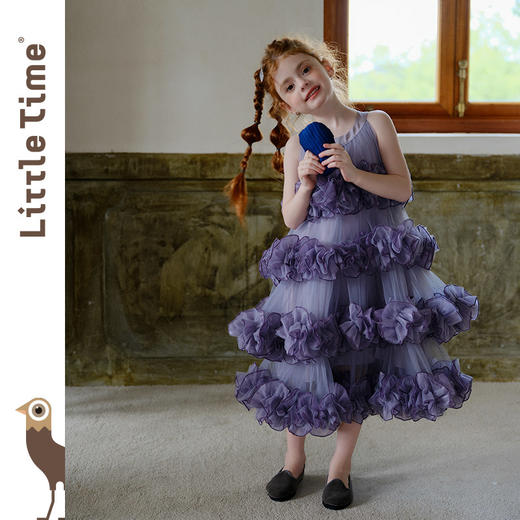 littletime女童紫色网纱蛋糕裙重工花边紫霞公主风蓬蓬礼服裙 商品图3