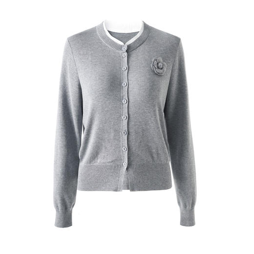 早春款绢丝羊毛细坑条针织衫，简约知性玫瑰花设计休闲上装WLZD2601104 商品图4