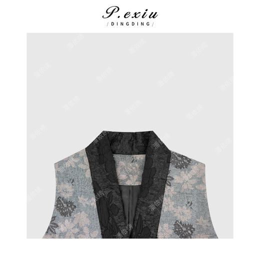 03-2潘依绣丁丁宠粉小众复古重磅撞色拼接刺绣气质V领无袖连衣裙Q45695 商品图2