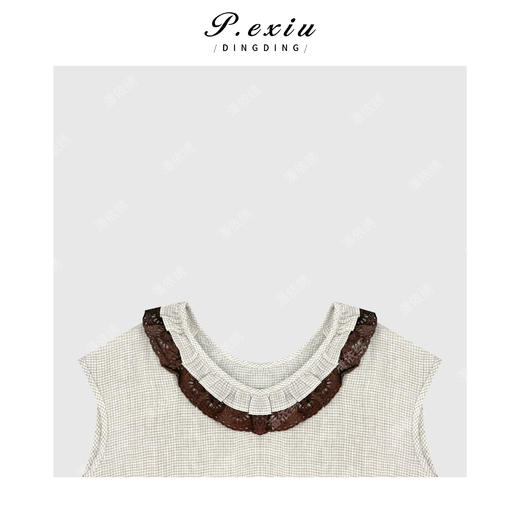 03-2潘依绣丁丁宠粉麻料拼接花边色织格纹U领无袖背心Q17350 商品图2