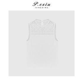 03-2潘依绣丁丁宠粉法式花边领拼接背心Q19065