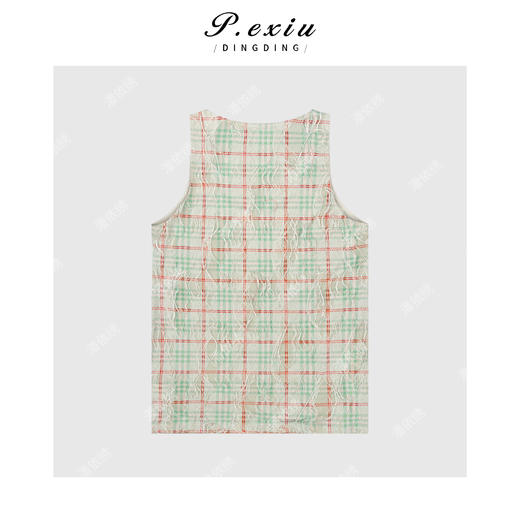 03-2潘依绣丁丁宠粉小众设计破坏毛须格纹无袖背心Q6921 商品图1