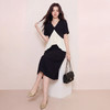 奢姿大码女装2026夏季撞色拼接半裙套装V领遮肉通勤中长裙两件套9962960039 商品缩略图4