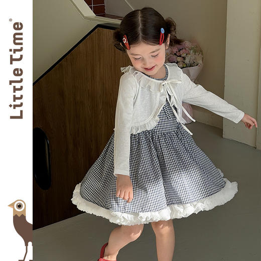littletime甜美可爱风蝴蝶结格子连衣裙少女花边蛋糕裙显白短裙 商品图4