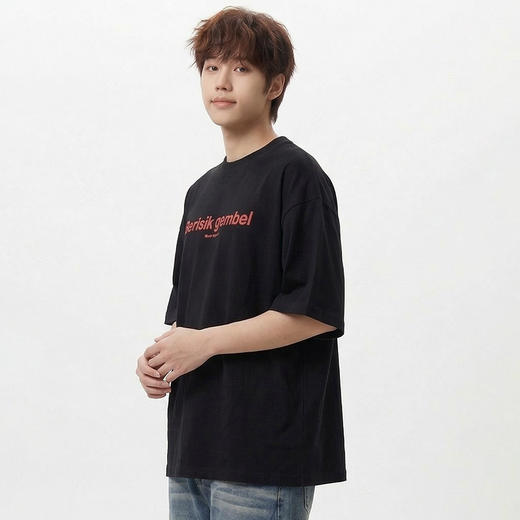 DRONKOO 2026 圆领前撞色后同色字母印花微阔短袖T恤 商品图3