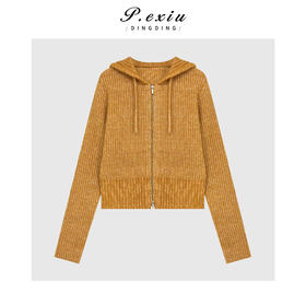 03-2潘依绣丁丁宠粉羊驼毛羊花纱软糯保暖双拉链连帽长袖针织开衫Q44631