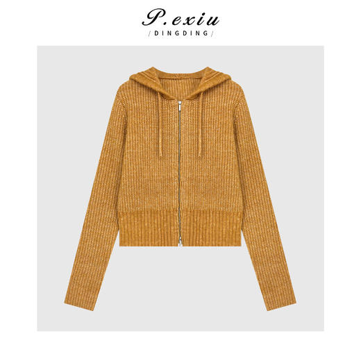 03-2潘依绣丁丁宠粉羊驼毛羊花纱软糯保暖双拉链连帽长袖针织开衫Q44631 商品图0