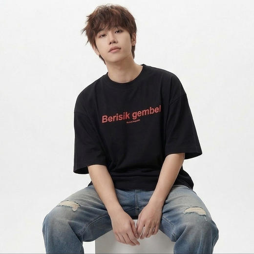 DRONKOO 2026 圆领前撞色后同色字母印花微阔短袖T恤 商品图1