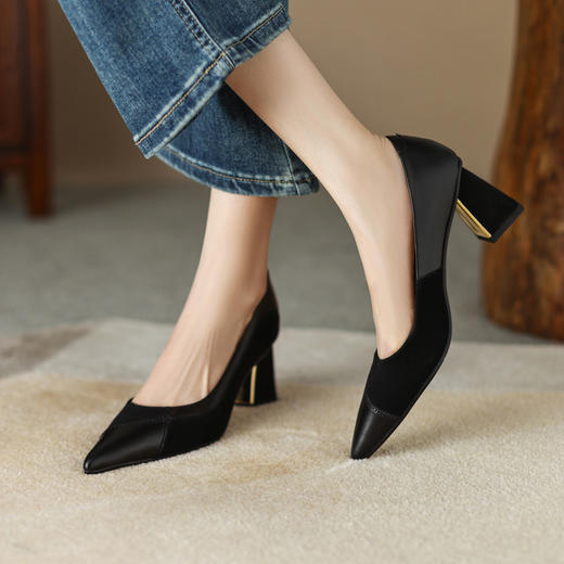 【预售7天】小香风拼接浅口气质职业单鞋显瘦高跟鞋BX&H1386 商品图5