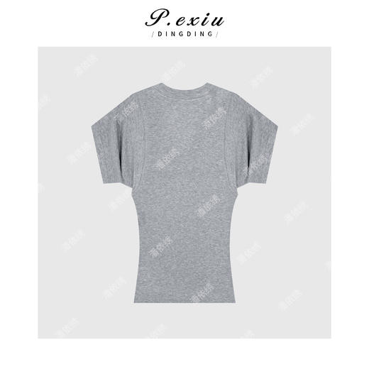 03-2潘依绣丁丁宠粉百搭显瘦小众蝙蝠袖V领T恤Q7983 商品图1