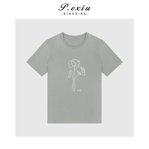 03-2潘依绣丁丁宠粉简约玫瑰钉珠绣花短袖圆领T恤Q1567 商品图0