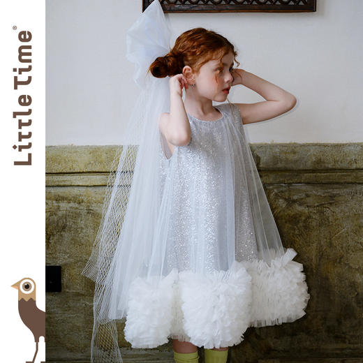 littletime梦幻风女童亮片银色连衣裙无袖网纱公主裙小精灵礼服裙 商品图3