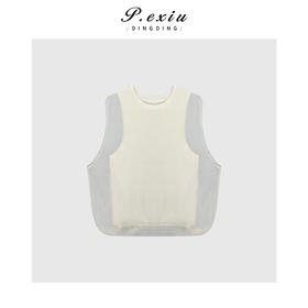 03-2潘依绣丁丁宠粉法式优雅假两件花苞无袖上衣Q5651