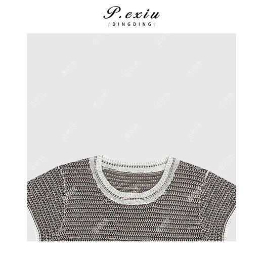 03-2潘依绣丁丁宠粉人丝和纸纱撞色肌理感短袖针织衫 Q1188 商品图2