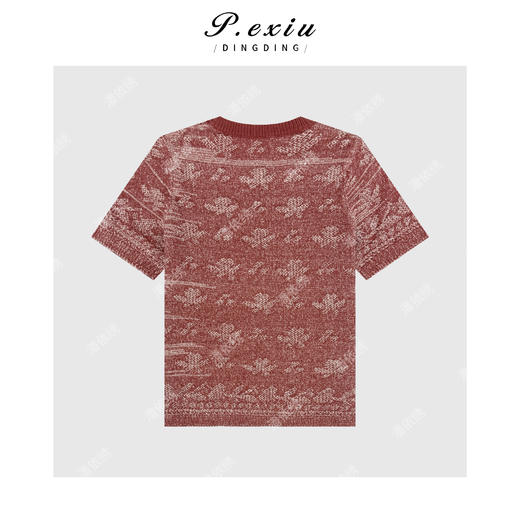 03-2潘依绣丁丁宠粉亚麻复古提花肌理感质感短袖针织上衣L2603 商品图1