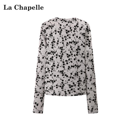 天猫同步【私藏尖货！】拉夏贝尔/La Chapelle复古文艺植绒碎花设计长袖T恤柔软圆领百搭长袖打底衫 商品图1
