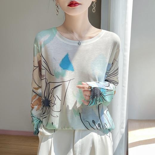 百媚生  宽松圆领渐变扎染T恤防晒薄款上衣R-M121 商品图2