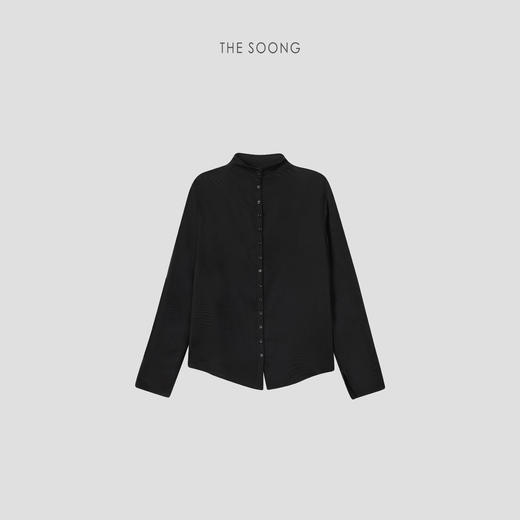 THESOONG|‘衣橱常青款’经典天丝羊毛立领黑色通勤衬衫外套女7519 商品图0