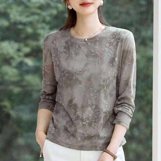 百媚生 印提花春秋长袖T恤女士内搭可外穿打底衫XS82610059 商品图2
