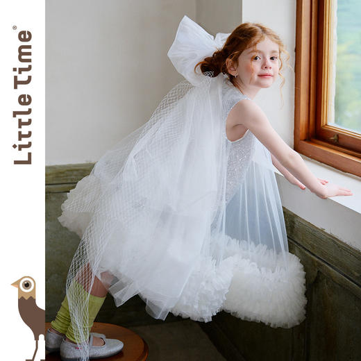 littletime梦幻风女童亮片银色连衣裙无袖网纱公主裙小精灵礼服裙 商品图2