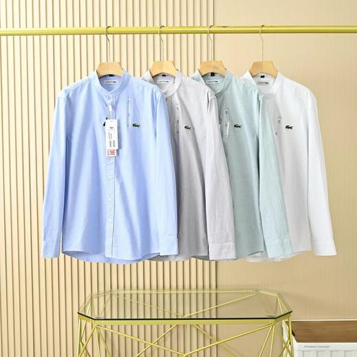 饿鱼2026男士春季条纹立领纯棉休闲长袖衬衫 商品图0