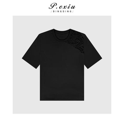 03-2潘依绣丁丁宠粉法式优雅蕾丝拼接圆领短袖T恤Q3641 商品图0