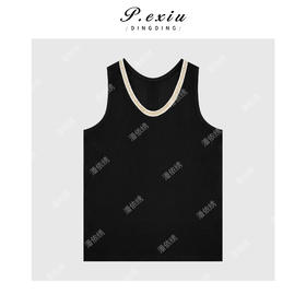 03-2潘依绣丁丁宠粉极简风U领拼织带无袖背心Q4958