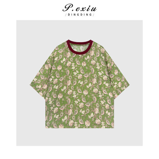 03-2潘依绣丁丁宠粉夏季新款印花撞色圆领短袖衬衫 Q21237 商品图0
