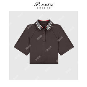 03-2潘依绣丁丁宠粉羊毛韩系减龄撞色条纹Polo领短袖T恤 Q19915