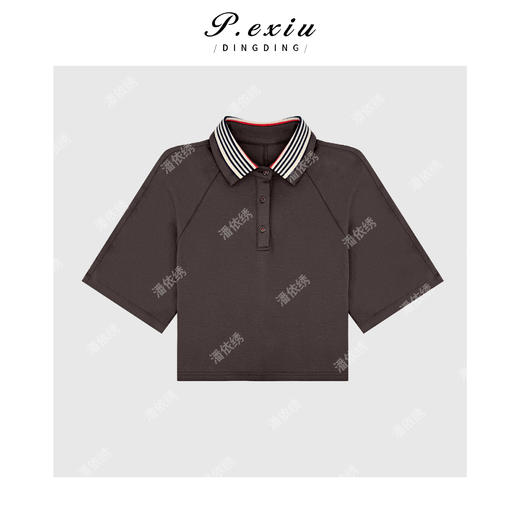 03-2潘依绣丁丁宠粉羊毛韩系减龄撞色条纹Polo领短袖T恤 Q19915 商品图0