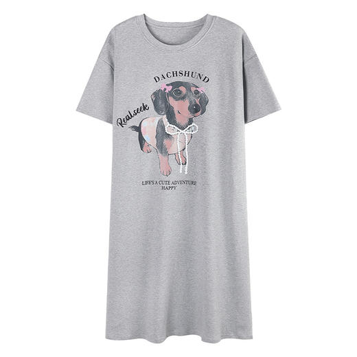 雀说 带胸垫短袖睡裙女夏纯棉长款过膝睡衣 商品图4