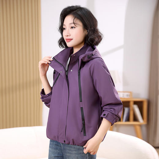 百媚生 小个子宽松休闲百搭连帽紫色外套风衣BKNJL2650 商品图1